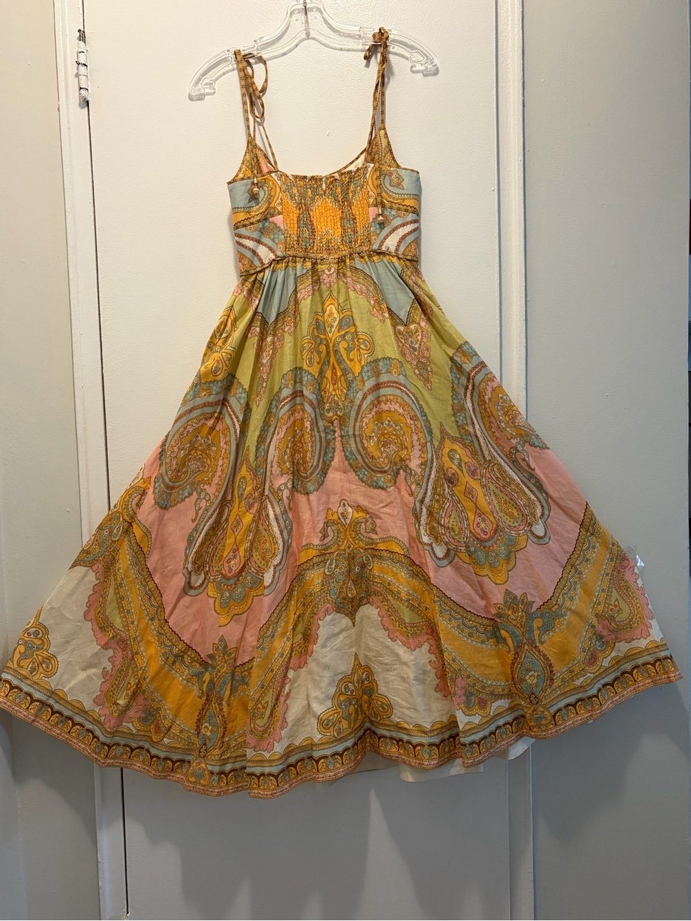 Zimmermann Cotton Paisley Tie-Shoulder Sundress in Pink, Yellow & Light Blue - Picture 2 of 4